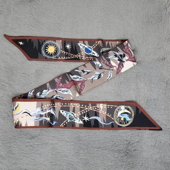 New Sun and Moon Silk Skinny Scarf Twilly - Picture 2 of 7